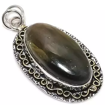 Двухцветный кулон из стерлингового серебра 925 пробы с натуральным лабрадоритом, размер 2,09 дюйма, S7q08