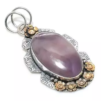 Двухцветный кулон из стерлингового серебра 925 пробы с натуральным аметистом и шалфеем, размер 2,36 дюйма, h4S94