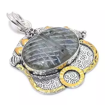 Двухцветный кулон из стерлингового серебра 925 пробы с натуральным лабрадоритом, размер 2,05 дюйма, Z6G51