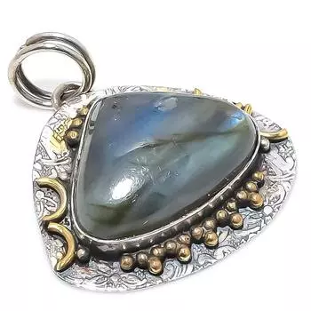 Двухцветный кулон из стерлингового серебра 925 пробы с натуральным лабрадоритом, размер 1,69 дюйма, N2z63