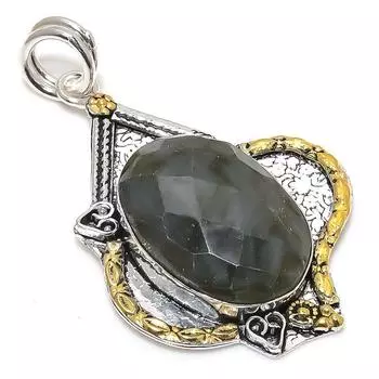 Двухцветный кулон из стерлингового серебра 925 пробы с натуральным лабрадоритом, размер 2,36 дюйма, A4Y36