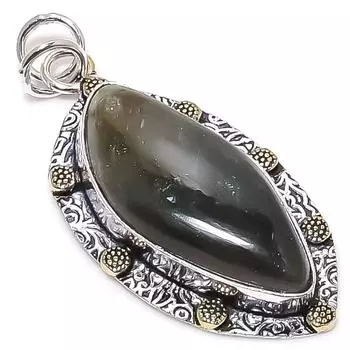 Двухцветный кулон из стерлингового серебра 925 пробы с натуральным лабрадоритом, размер 2,21 дюйма, W4S52