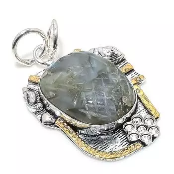 Двухцветный кулон из стерлингового серебра 925 пробы с натуральным лабрадоритом, размер 2,05 дюйма, I9e23