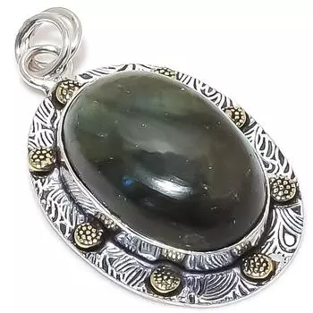 Двухцветный кулон из стерлингового серебра 925 пробы с натуральным лабрадоритом, размер 1,97 дюйма, L1P77