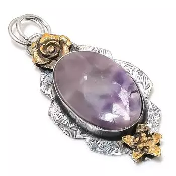 Двухцветный кулон из стерлингового серебра 925 пробы с натуральным аметистом и шалфеем, размер 2,56 дюйма, D5o60