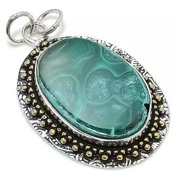 Двухцветный кулон из стерлингового серебра 925 пробы с натуральным малахитом, размер 2,05 дюйма, q6i82