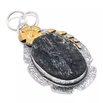 Двухцветный кулон из стерлингового серебра 925 пробы с натуральным черным турмалином размером 2,44 дюйма Z9H88