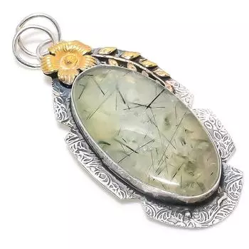 Двухцветный кулон из стерлингового серебра 925 пробы с натуральным драгоценным камнем пренитом 2,99 дюйма k1s82