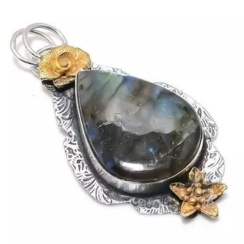Двухцветный кулон из стерлингового серебра 925 пробы с натуральным лабрадоритом, размер 2,72 дюйма, h8W31