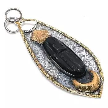 Двухцветный кулон из стерлингового серебра 925 пробы с натуральным черным турмалином, размер 3,27 дюйма, w9Y31