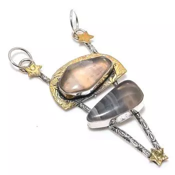 Двухцветный кулон из стерлингового серебра 925 пробы с натуральным флюоритом, размер 3,39 дюйма, V3m41