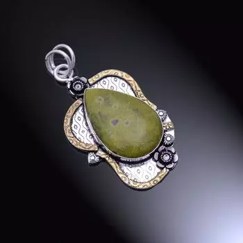 Двухцветный кулон ручной работы из стерлингового серебра 925 пробы с натуральным атлантиситом 2,4 дюйма N5s42