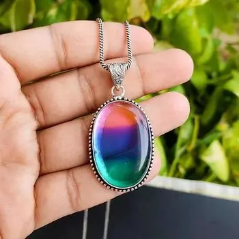 Двухцветный кулон с турмалином 92,5 пробы, серебряный кулон-цепочка, дизайнерский кулон