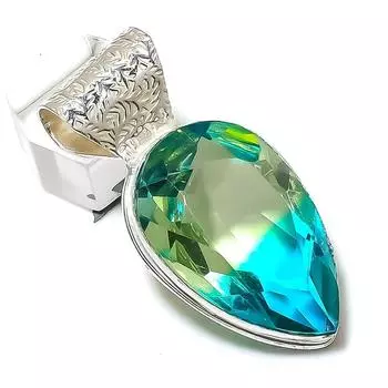 Двухцветный кулон с турмалином ручной работы из стерлингового серебра 925 пробы 1,97 дюйма h0l75