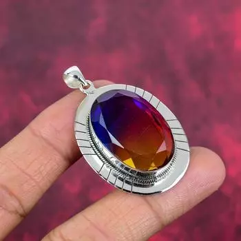 Двухцветный кулон с турмалином, ювелирные изделия из цельного серебра 925 пробы с драгоценными камнями, кулон ручной работы, на День памяти 2 Inches жёлтый