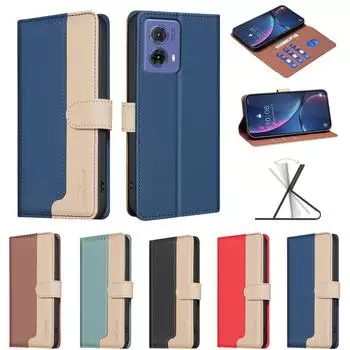 Двухцветный лоскутный стиль, дизайн из искусственной кожи, откидная подставка, чехол-кошелек для телефона, чехол для Motorola Moto G04, G24, E14, G34, Edge 40, G84, G14, G54, G73, G13... Motorola Moto E13 чёрный