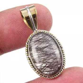 Двухцветный подарочный кулон из чистого серебра 925 пробы с натуральным черным рутилом, 1,25 дюйма, j8S58