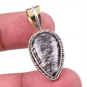 Двухцветный подарочный кулон из натурального черного рутила 925 пробы из стерлингового серебра 1,50 дюйма q6I46