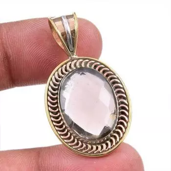 Двухцветный подарочный кулон из натурального дымчатого кварца 925 пробы из чистого серебра 1,50 дюйма e8F98