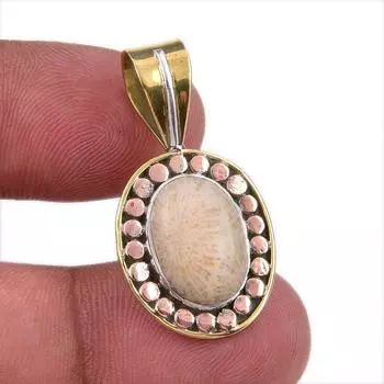 Двухцветный подарочный кулон из натурального ископаемого коралла из стерлингового серебра 925 пробы, 1,25 дюйма, L1U74