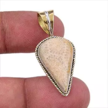 Двухцветный подарочный кулон из натурального ископаемого коралла 925 пробы, двухцветный подарочный кулон 1,50 дюйма M8p79