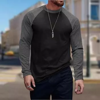 Двухцветный принт с комбинированным принтом Мужские футболки с длинным рукавом Футболки с круглым вырезом Повседневный свитер Мужская одежда Большие размеры XS белый