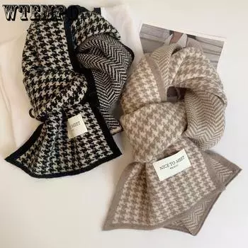 Двухцветный шарф с рисунком «Тысяча птиц» для женщин, зимний корейский вариант, универсальный толстый женский теплый шарф на осень/зиму one size чёрный