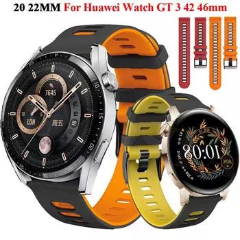 Двухцветный силиконовый ремешок 20 мм 22 мм для Huawei Watch GT3 GT 3 42 46 мм ремешки на запястье GT 2 GT2 Pro ремешок для часов браслет силиконовый ремень Correa 20mm Universal чёрный/красный