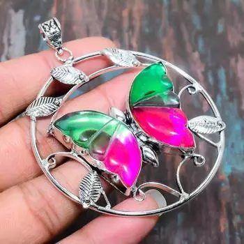 Двухцветный турмалин, драгоценный камень, подвеска из стерлингового серебра 925 пробы ручной работы для нее 2.96 Inches