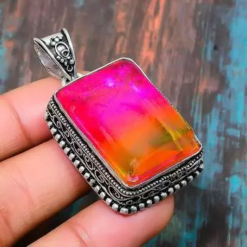 Двухцветный турмалин, драгоценный камень, стерлинговое серебро 925 пробы, уникальный ювелирный кулон ручной работы 1.97 Inches розовый