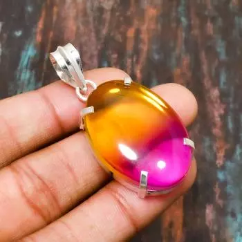 Двухцветный турмалин, драгоценный камень, стерлинговое серебро 925 пробы, замечательный ювелирный кулон ручной работы 3.03 Inches розовый