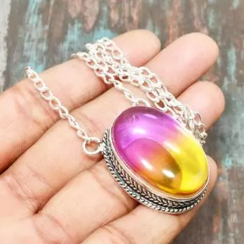 Двухцветный турмалин, драгоценный камень, стерлинговое серебро 925 пробы, замечательное ювелирное ожерелье ручной работы 20 Inches жёлтый