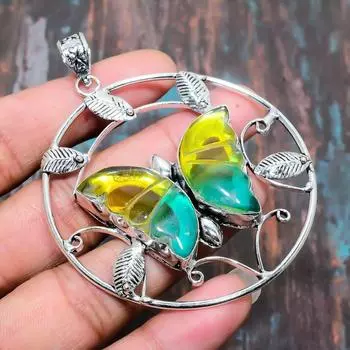 Двухцветный турмалин, драгоценный камень, стерлинговое серебро 925 пробы, женский ювелирный кулон ручной работы 2.96 жёлтый