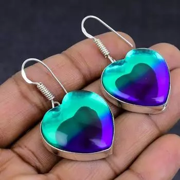 Двухцветный турмалин, драгоценный камень, стерлинговое серебро 925 пробы, подарочные ювелирные серьги, 1,81 дюйма, w4f07