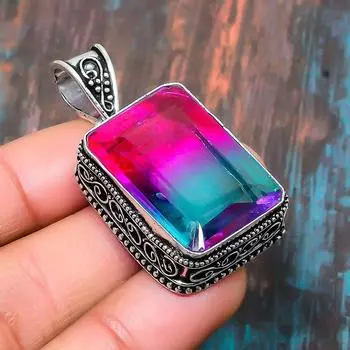 Двухцветный турмалин, драгоценный камень, ювелирные изделия ручной работы, подвеска из стерлингового серебра 925 пробы на День памяти 1.77 Inches синий