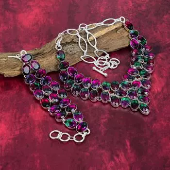 Двухцветный турмалин из цельного серебра 925 пробы, комплект украшений из браслета и ожерелья, эксклюзивный дизайнерский комплект украшений ручной работы для нее Adjustable With 8 -18 розовый