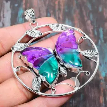 Двухцветный турмалин с драгоценным камнем ручной работы из стерлингового серебра 925 пробы ювелирный кулон 2.96 Inches фиолетовый