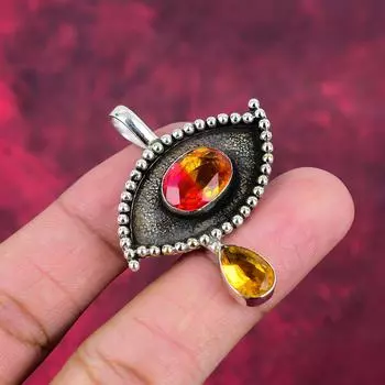 Двухцветный турмалин, ювелирные изделия с цитрином, кулон из цельного серебра 925 пробы с драгоценными камнями, кулон ручной работы, на День памяти DD-207 жёлтый