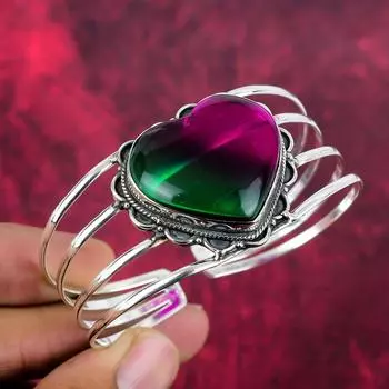 Двухцветный турмалиновый браслет-манжета, 925 пробы, серебряный браслет с драгоценными камнями, ювелирные изделия ручной работы, на День памяти Adjustable зелёный