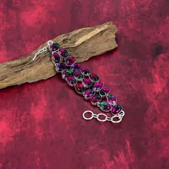 Двухцветный турмалиновый браслет, ювелирные изделия, браслет из стерлингового серебра 925 пробы с драгоценными камнями, ювелирные изделия ручной работы, на День памяти Adjustable with 8 inches розовый