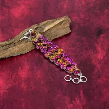 Двухцветный турмалиновый браслет, ювелирные изделия, браслет из стерлингового серебра 925 пробы с драгоценными камнями, ювелирные изделия ручной работы, на День памяти Adjustable with 8 inches розовый