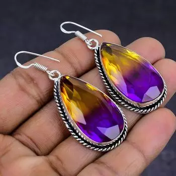 Двухцветный турмалиновый драгоценный камень 925 пробы подарочные ювелирные серьги 2.17 W0P92