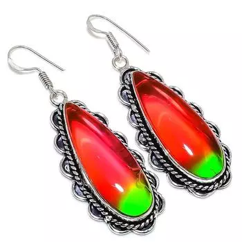 Двухцветный турмалиновый драгоценный камень 925 пробы серебряные ювелирные изделия подарочные серьги 2.44 U0d27