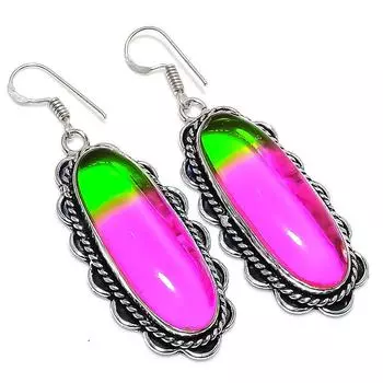 Двухцветный турмалиновый драгоценный камень 925 пробы серебряные ювелирные изделия подарочные серьги 2.44 G8z47