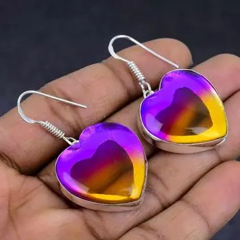 Двухцветный турмалиновый драгоценный камень 925 пробы стерлингового серебра подарочные ювелирные серьги 1.81 q6d27