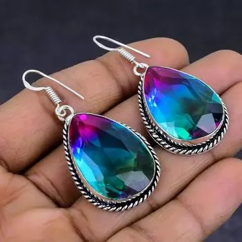 Двухцветный турмалиновый драгоценный камень 925 пробы стерлингового серебра подарочные ювелирные серьги 1.97 k1Z61