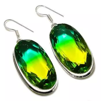 Двухцветный турмалиновый драгоценный камень 925 стерлингового серебра подарочные ювелирные серьги 2.29 z4f56