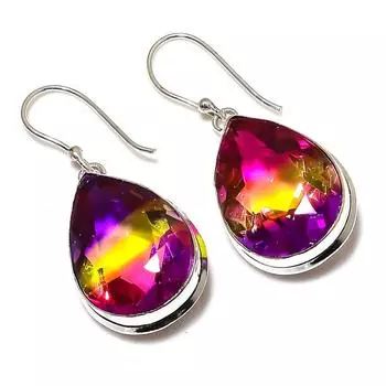 Двухцветный турмалиновый драгоценный камень 925 стерлингового серебра подарочные ювелирные серьги 1.77 K3J24