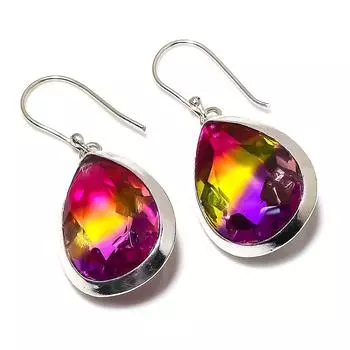 Двухцветный турмалиновый драгоценный камень 925 стерлингового серебра подарочные ювелирные серьги 1.77 r9I32