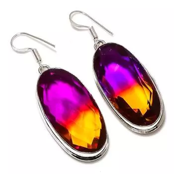 Двухцветный турмалиновый драгоценный камень 925 стерлингового серебра подарочные ювелирные серьги 2.17 C6m12